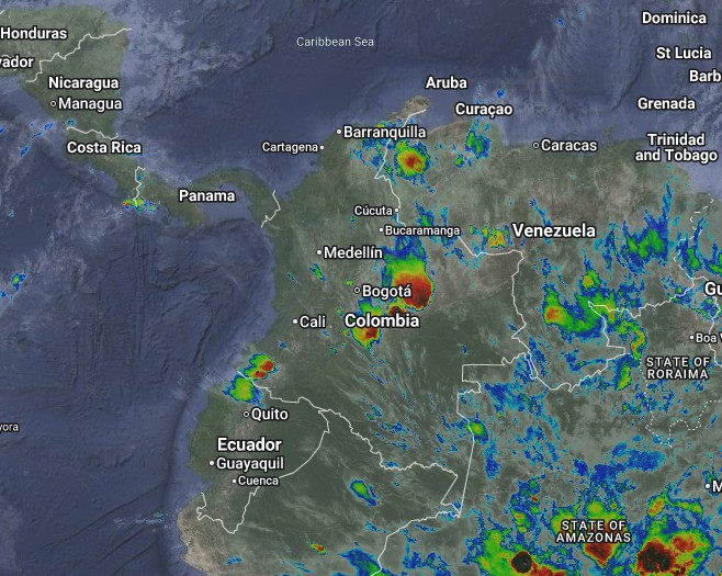 Pronóstico meteorológico Nocturno de Colombia para el 28 de marzo de 2026