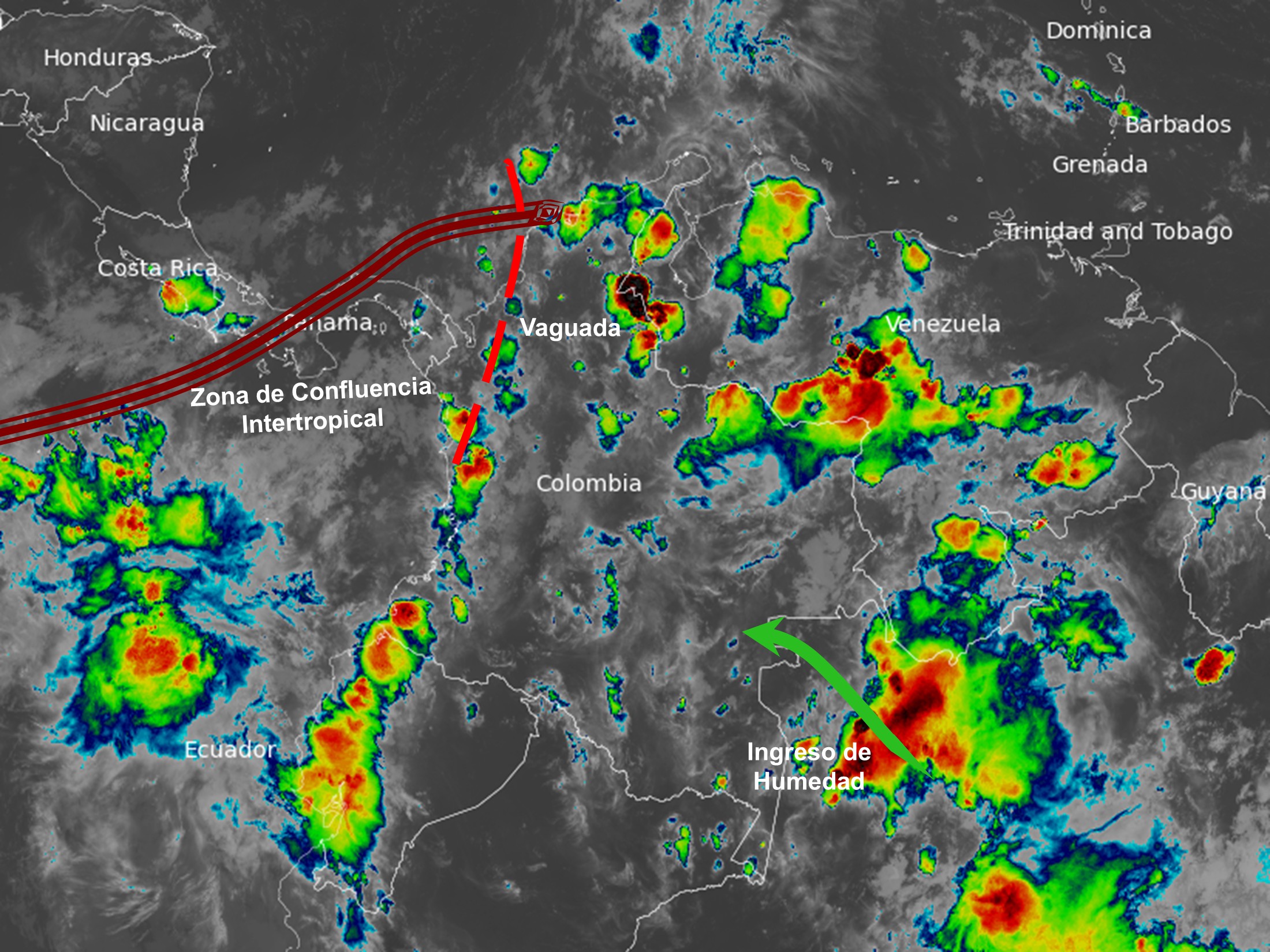 Pronóstico meteorológico Colombia para el 27 de octubre de 2026.
